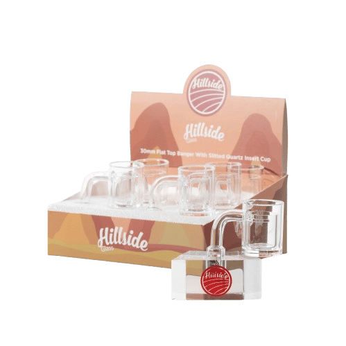 DLQ-098-14 Box / Hillside Glass 30mm Flat Top Banger w/ Slitted Quartz Insert Cup Banger 14mm Box Set (6ct)