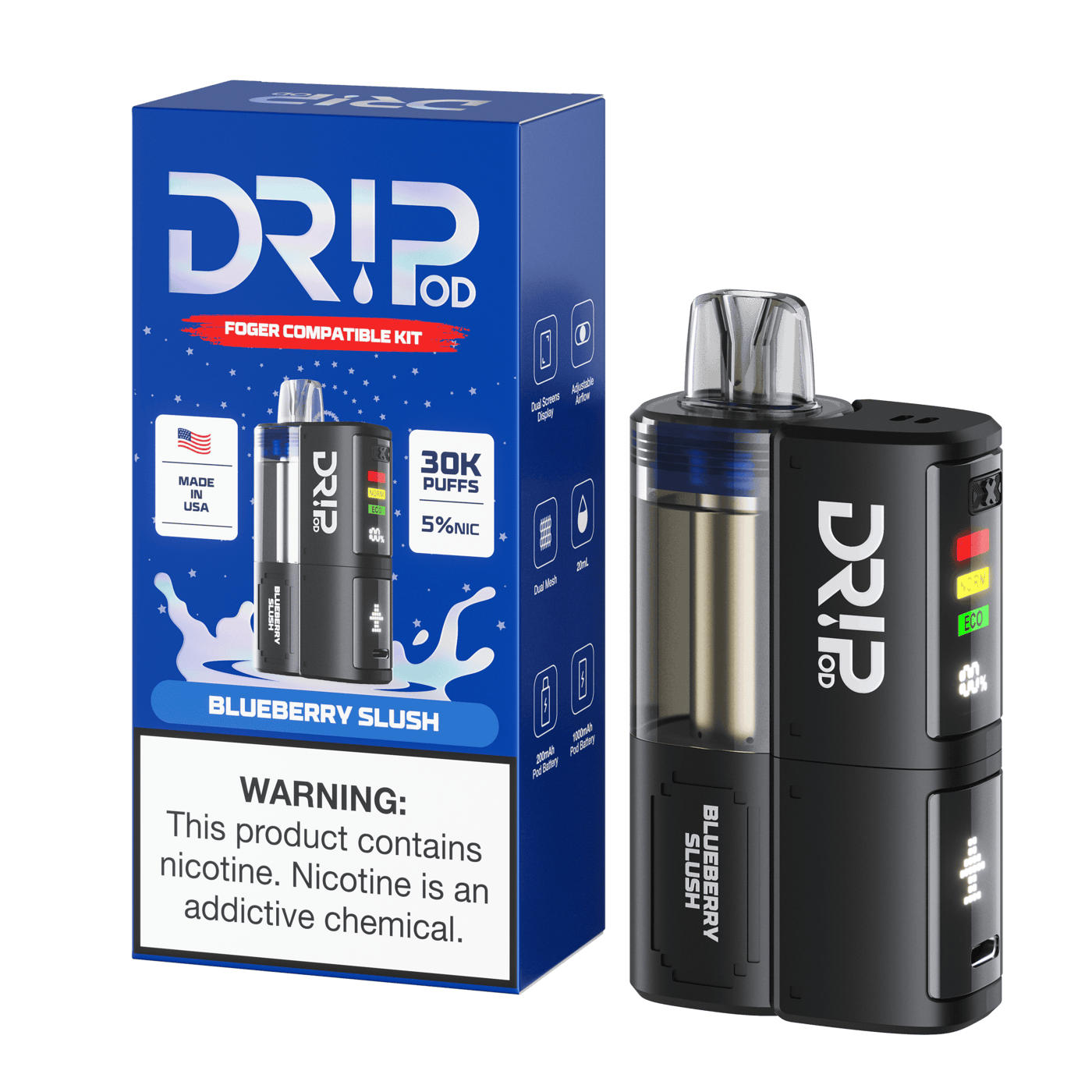 drip vape battery 30k Kit (5ct) Select Flavor ::Sour Strawberry Ice Menthol Switz Smooth Nic Salt