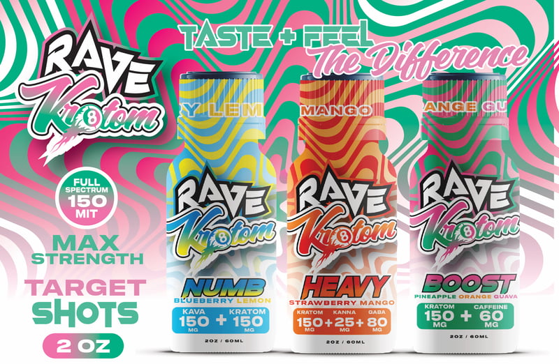 Rave 60mL Shot 12ct side by side